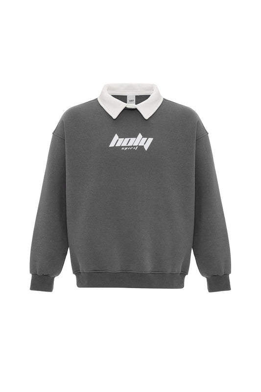 Oversized Printed Sweatshirt with a Polo Collar
