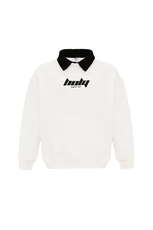 Oversized Printed Sweatshirt with a Polo Collar