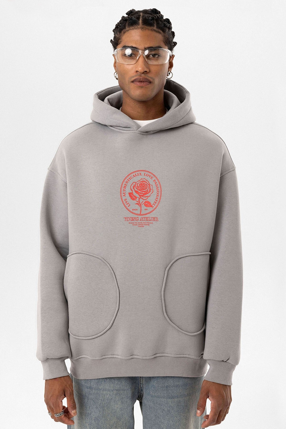 Oversized Sweatshirt with Detailed Pocket Print