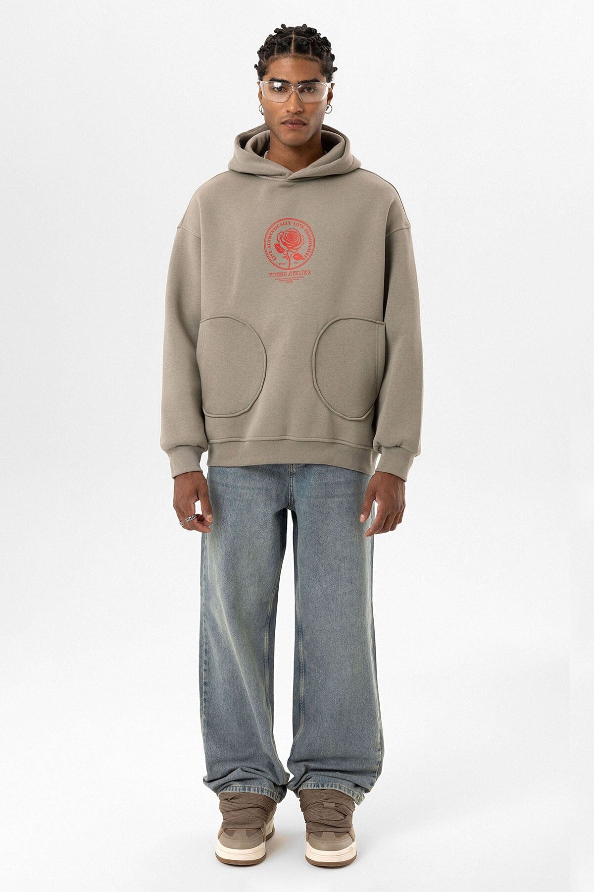 Oversized Sweatshirt with Detailed Pocket Print