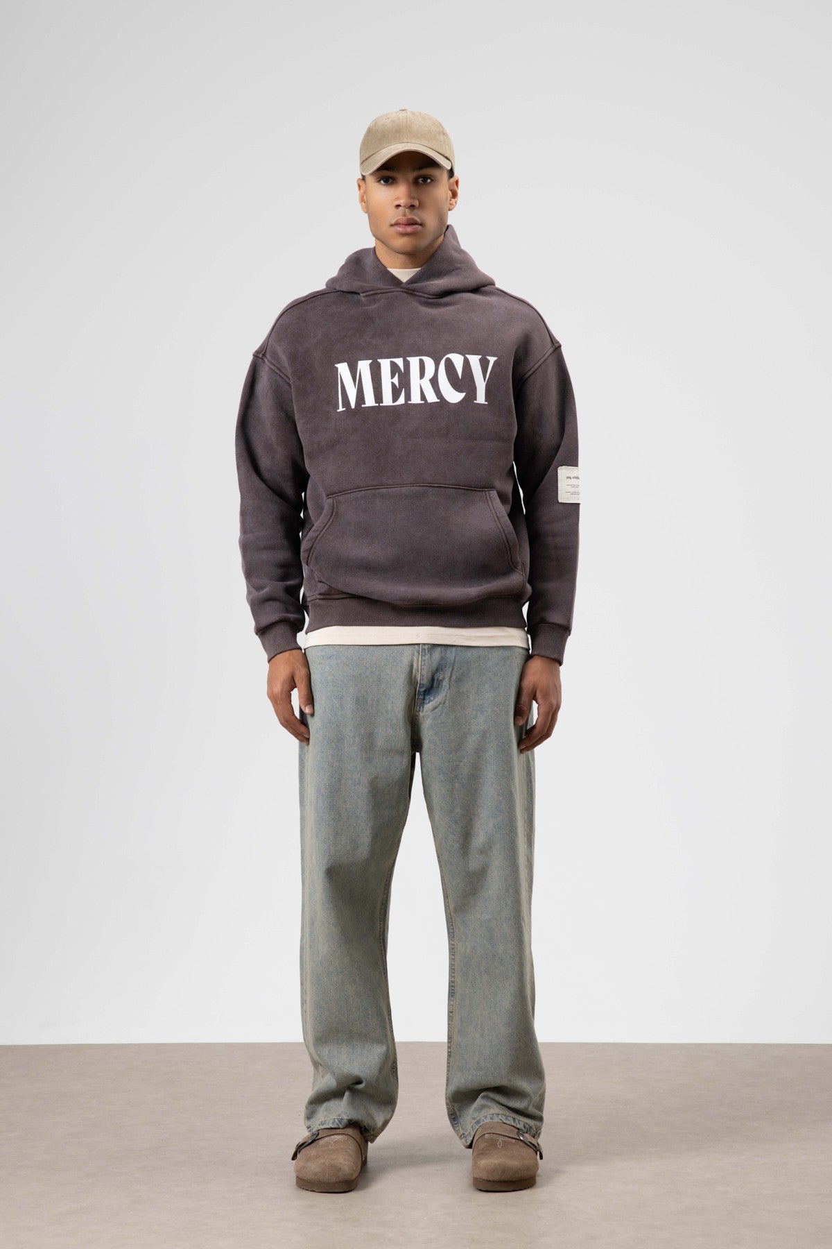Oversized Sweatshirt with Card-Print Detail and Washed Finish