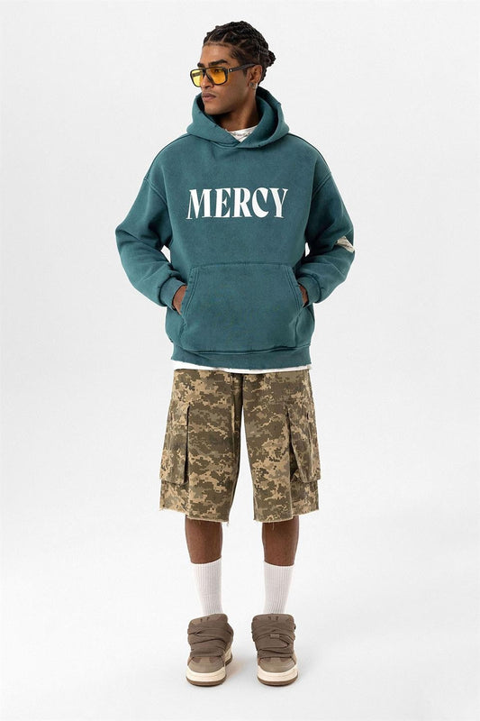 Oversized Sweatshirt with Card-Print Detail and Washed Finish