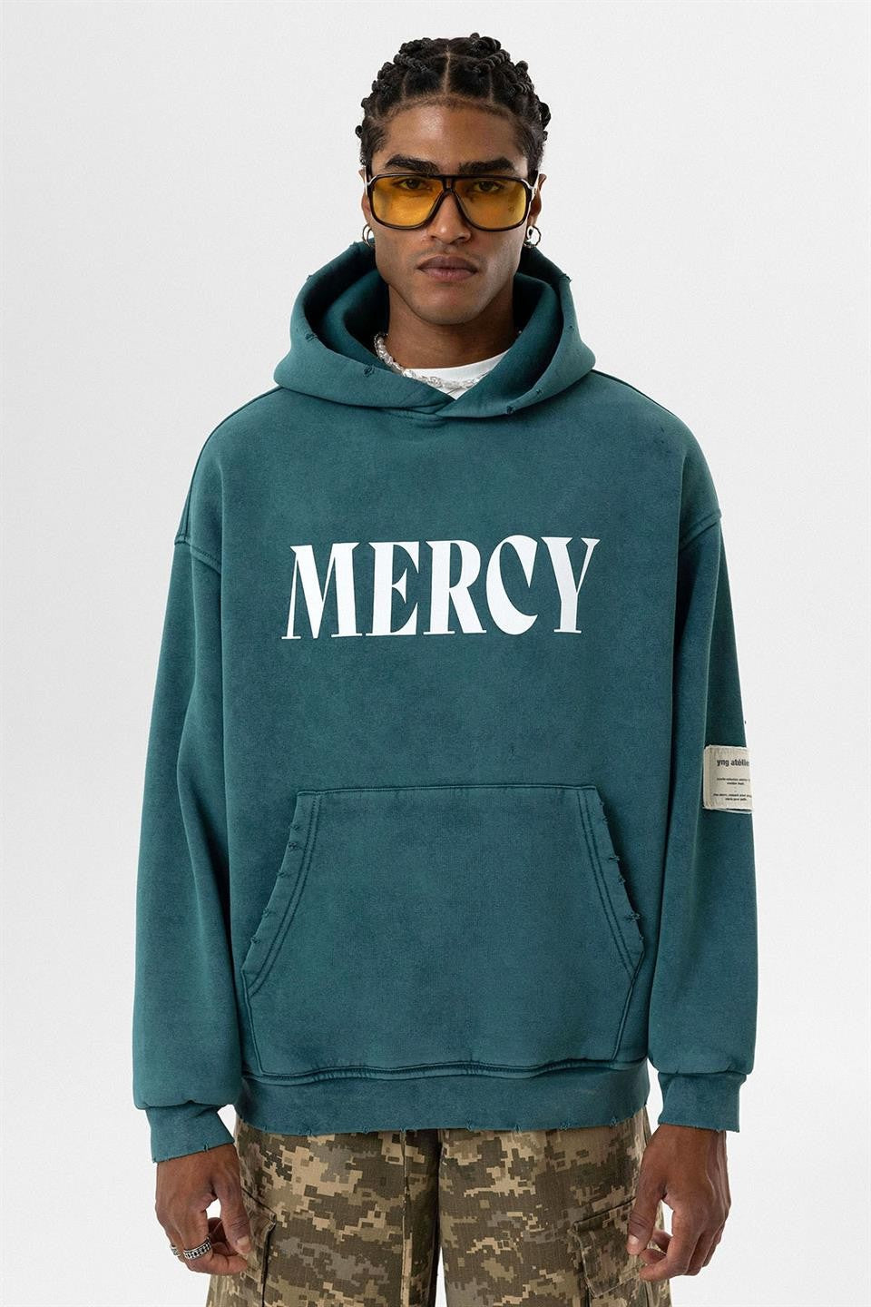 Oversized Sweatshirt with Card-Print Detail and Washed Finish