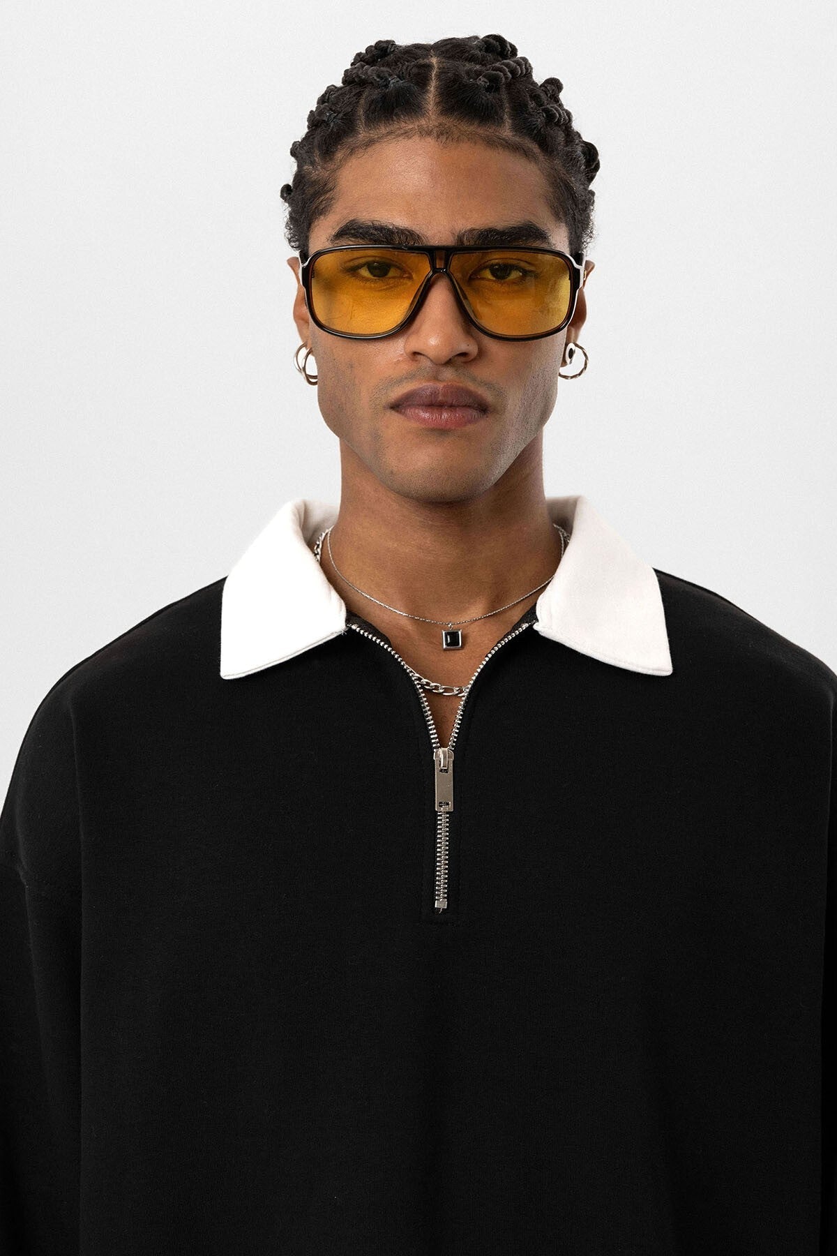 Basic Polo Neck Sweatshirt with Zipper Detail