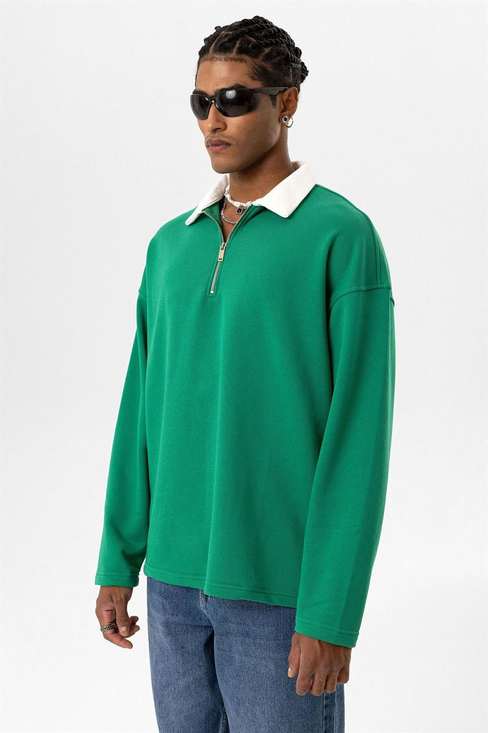 Basic Polo Neck Sweatshirt with Zipper Detail