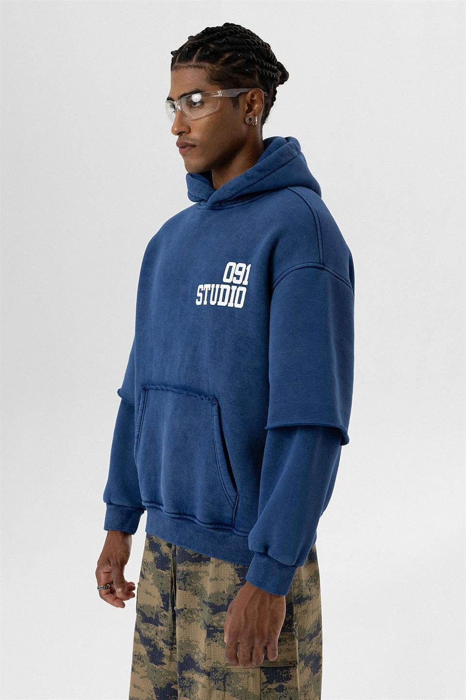 Oversized Hooded Sweatshirt with Double-Sleeve Detail (Washed)
