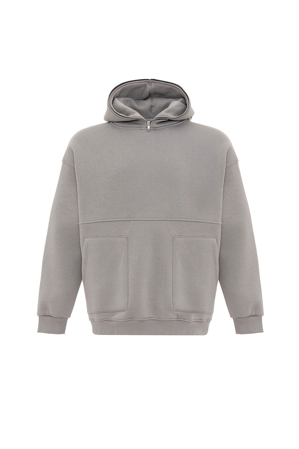 Hooded Sweatshirt with Double-Pocket Zipper Detail