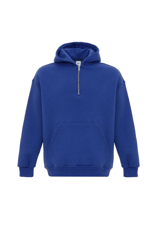 Basic Oversized Hooded Sweatshirt with Zipper Detail
