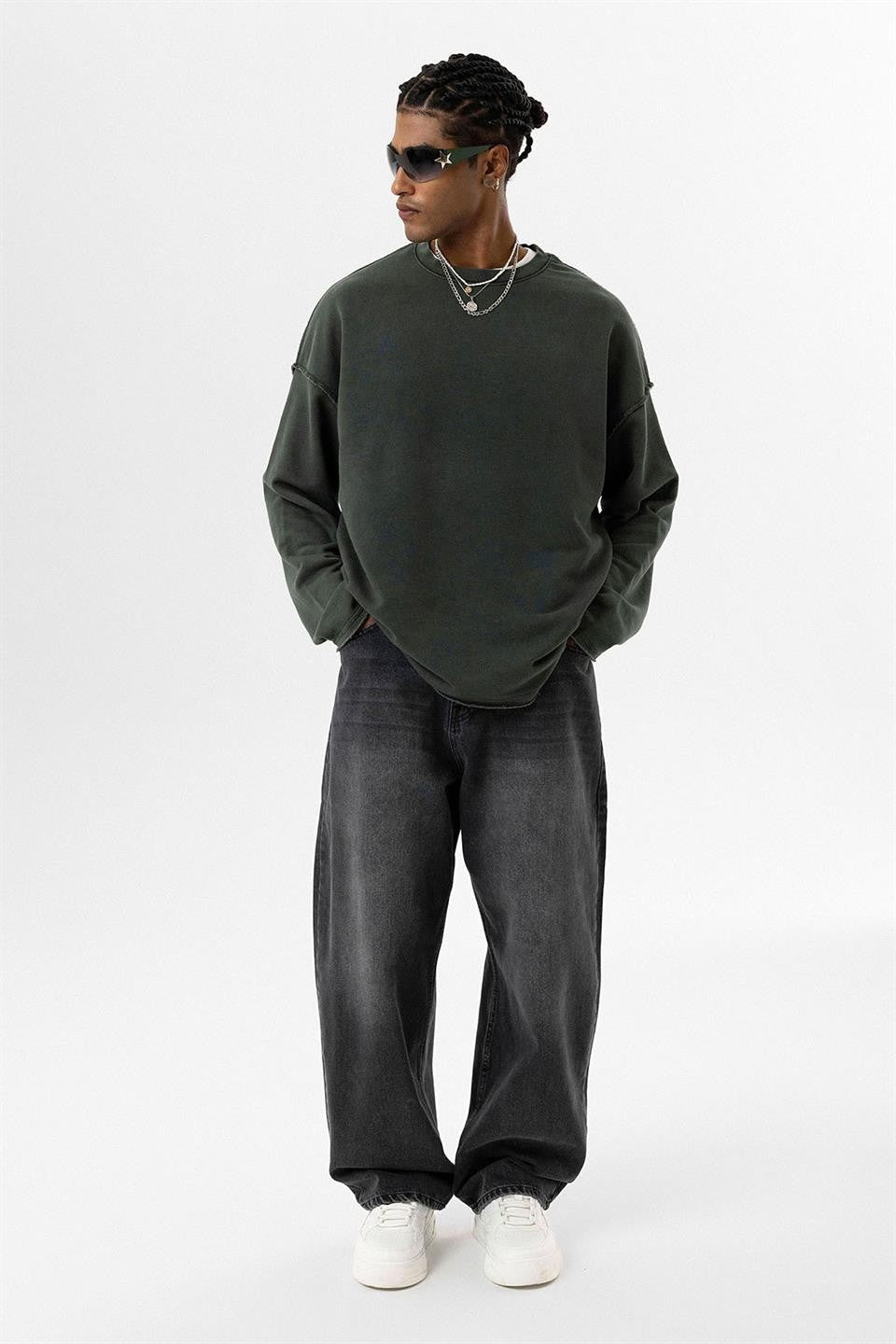 Oversized Sweatshirt with Washed Back Detail