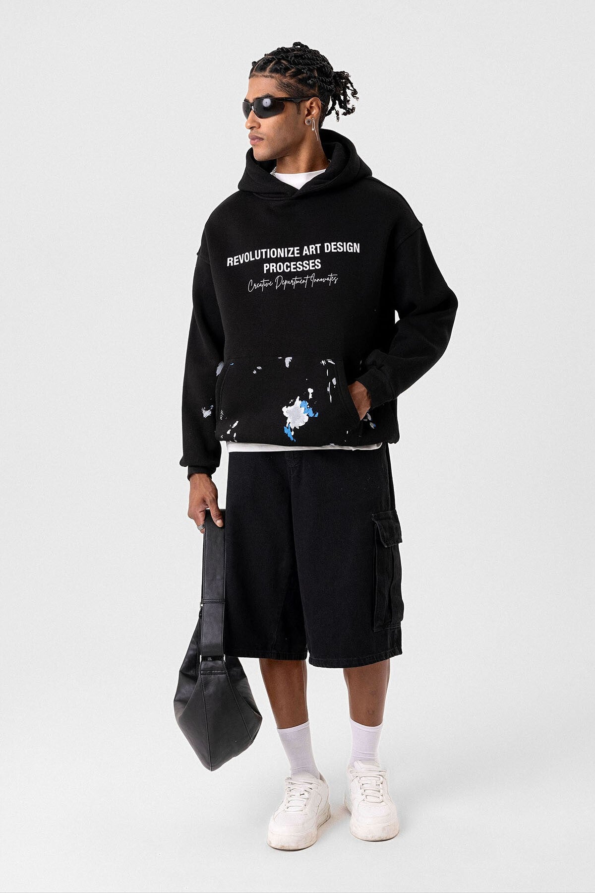 Color-Detailed Oversized Hooded Sweatshirt