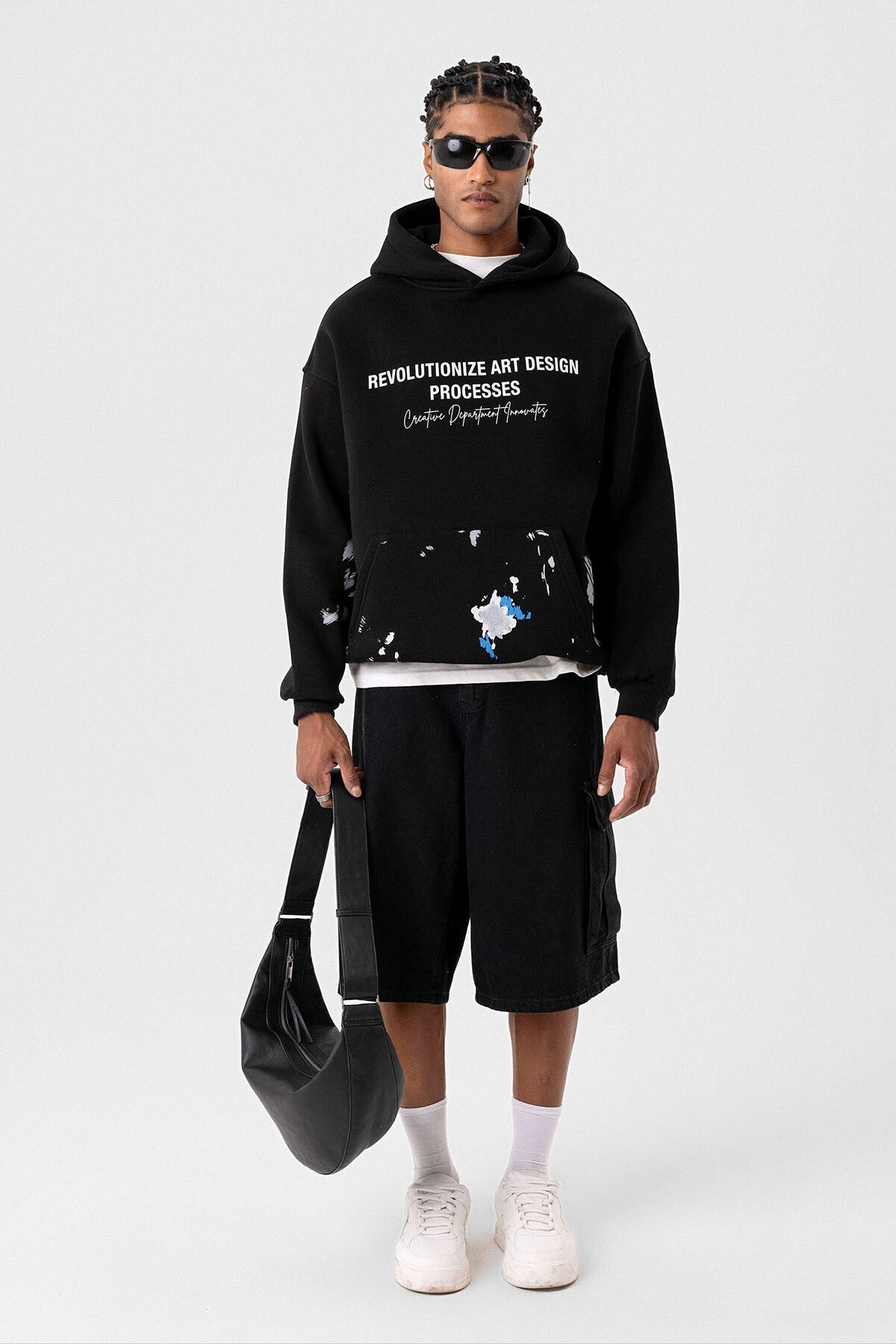 Color-Detailed Oversized Hooded Sweatshirt