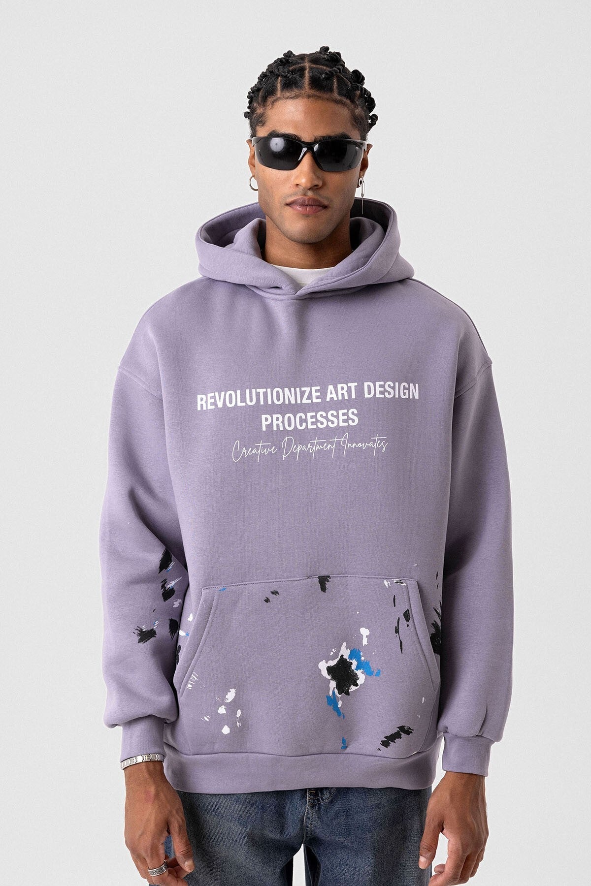 Color-Detailed Oversized Hooded Sweatshirt