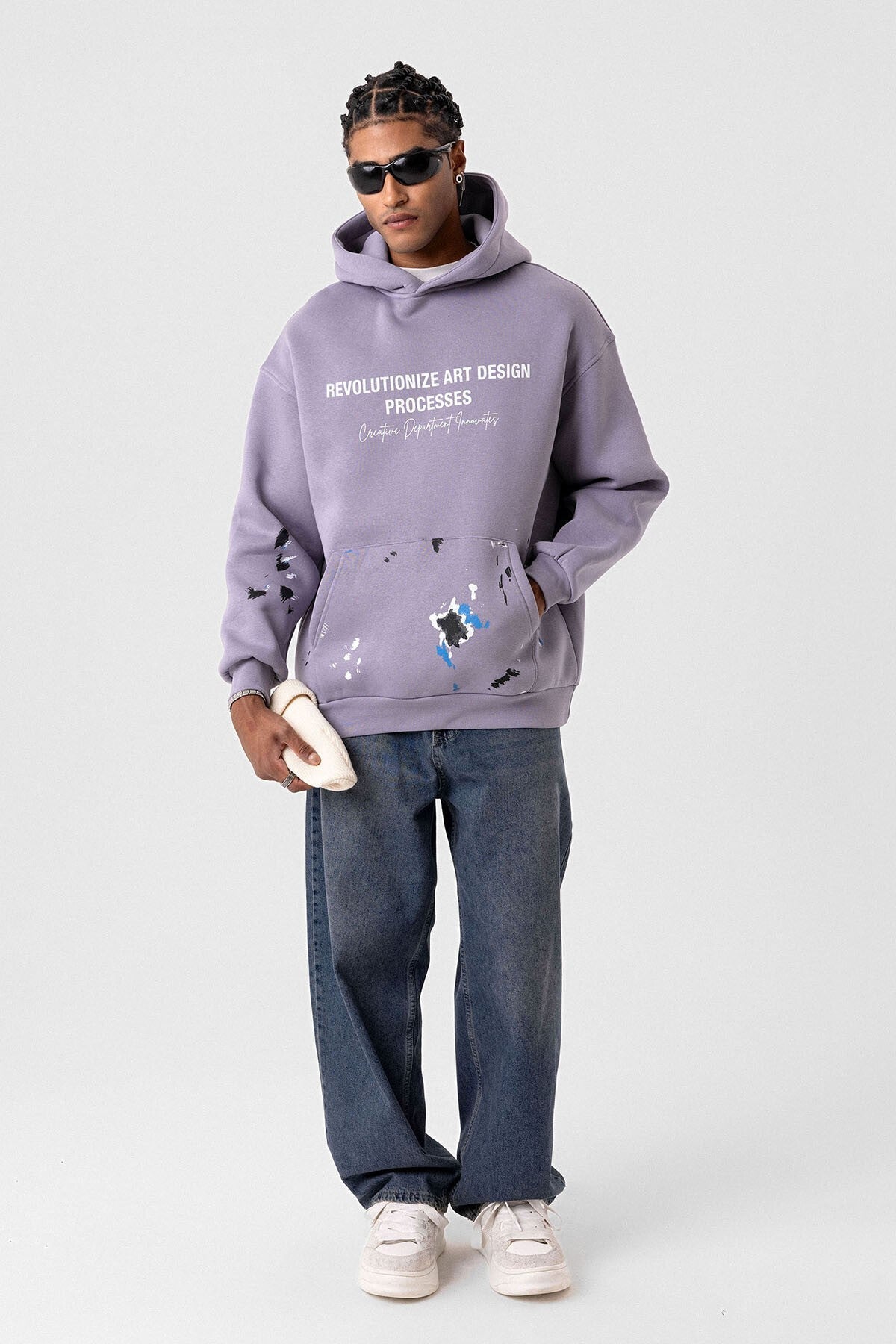 Color-Detailed Oversized Hooded Sweatshirt