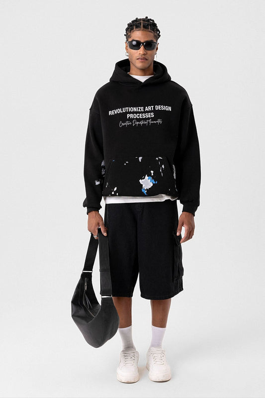 Color-Detailed Oversized Hooded Sweatshirt