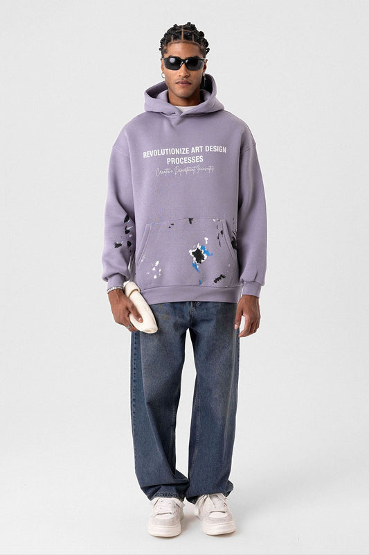 Color-Detailed Oversized Hooded Sweatshirt