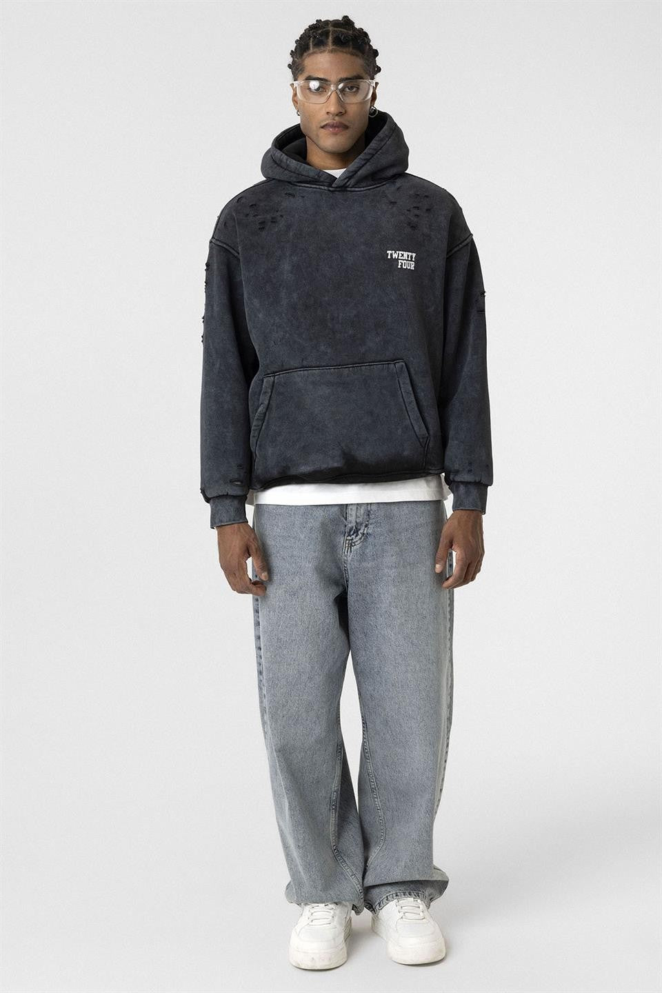 Washed Print Detailed Oversized Sweatshirt