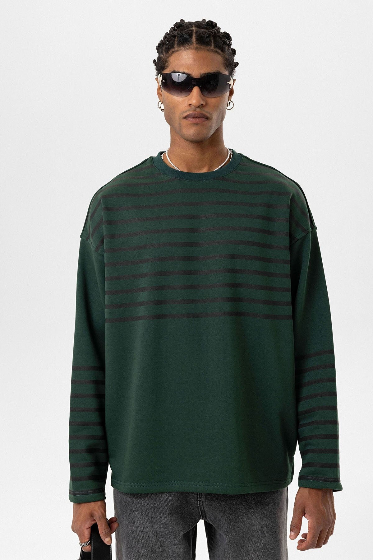 Oversized Sweatshirt with Striped Trim