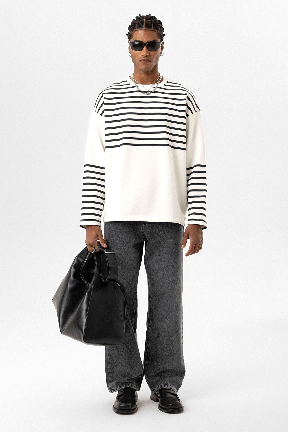 Oversized Sweatshirt with Striped Trim