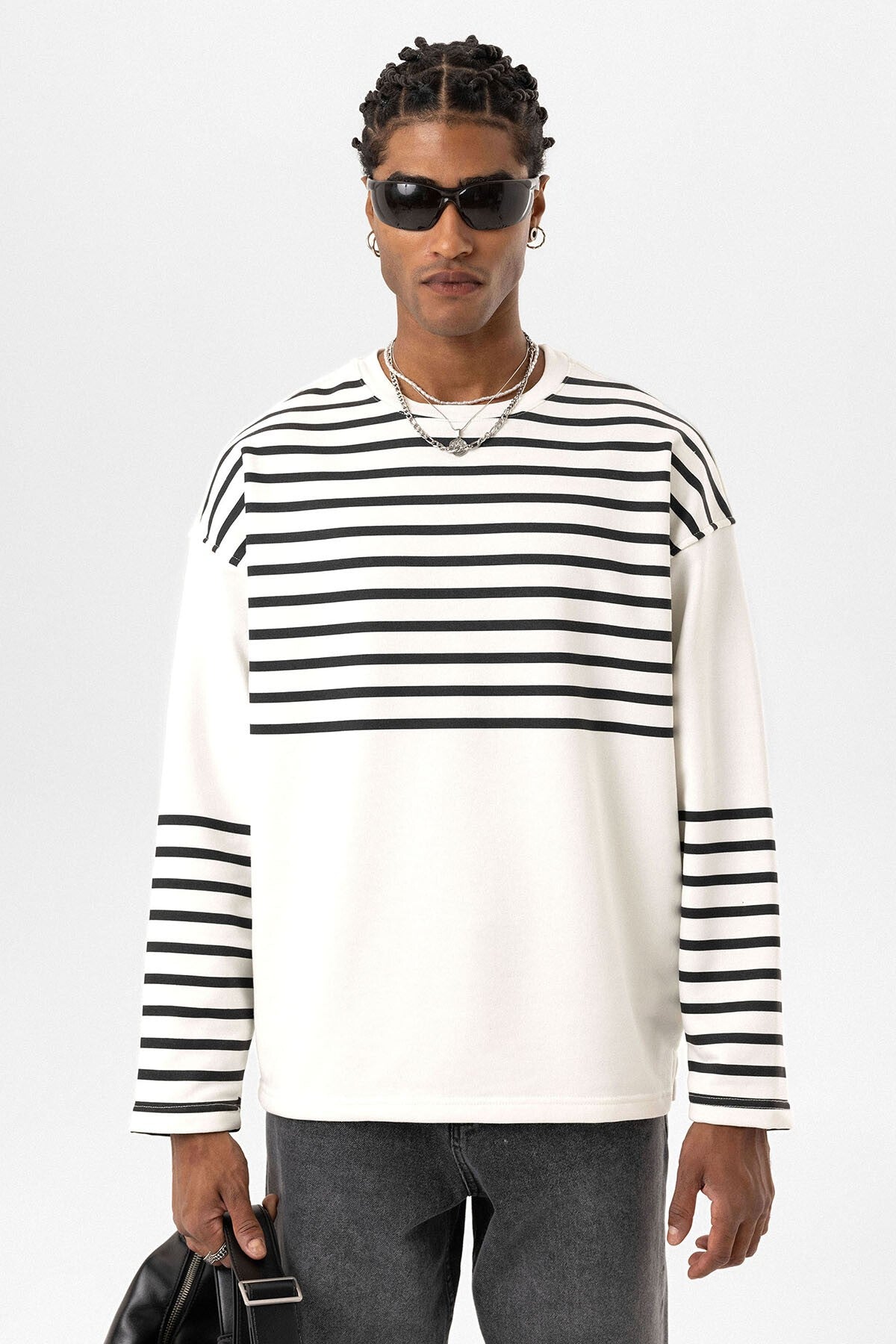 Oversized Sweatshirt with Striped Trim