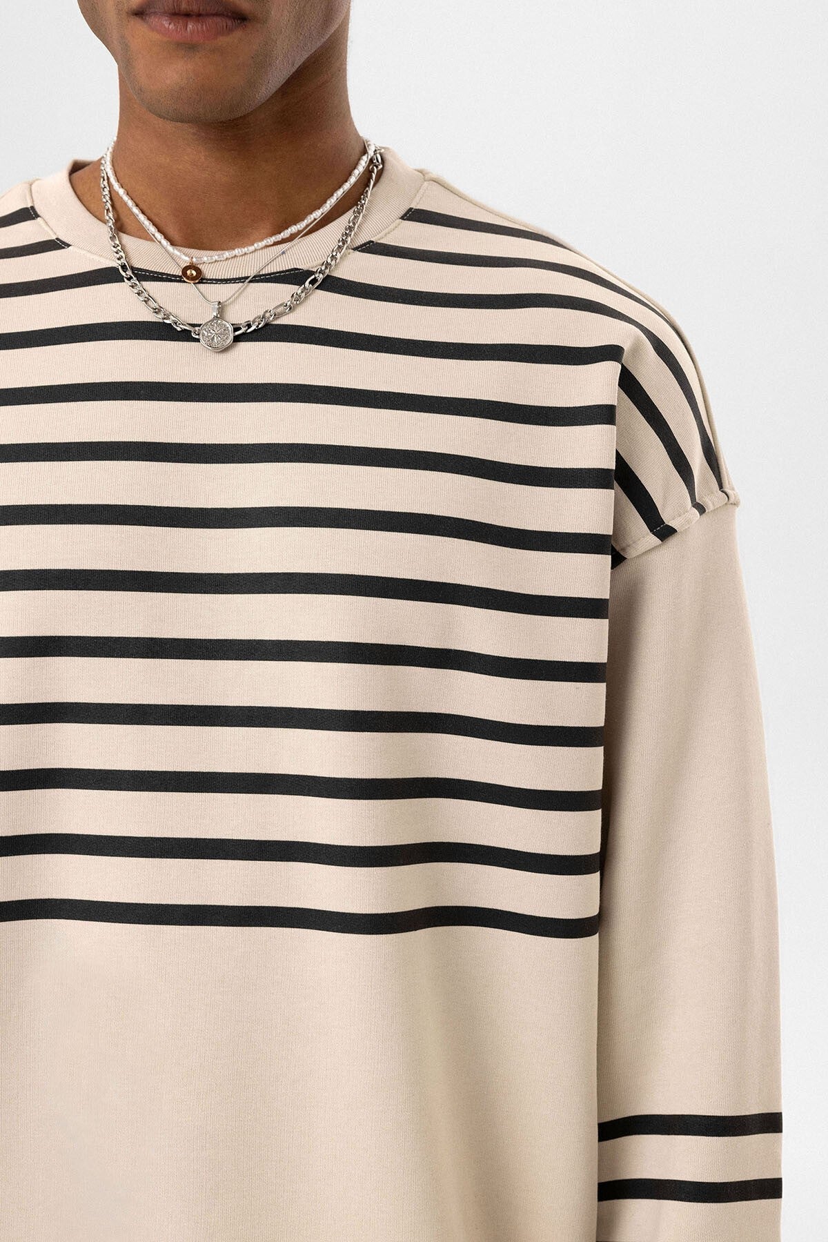 Oversized Sweatshirt with Striped Trim