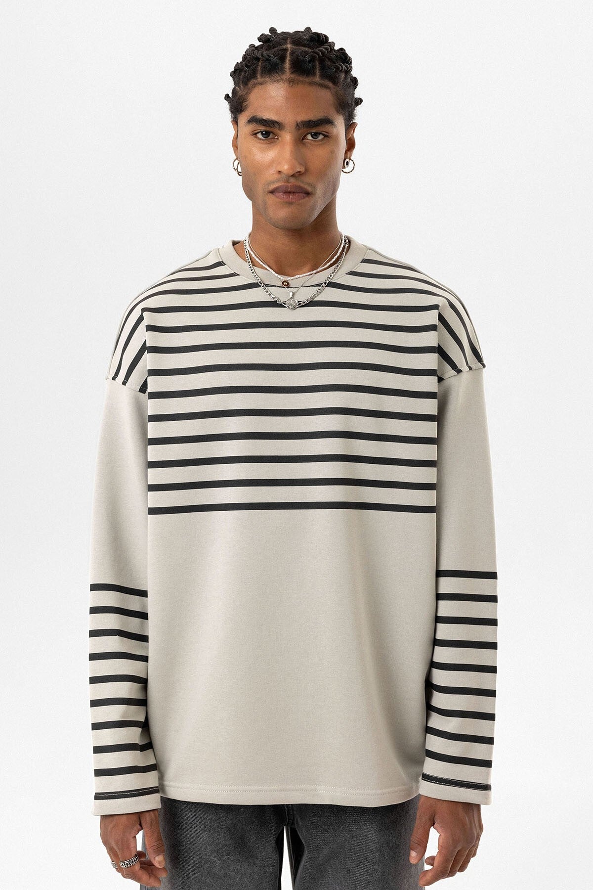 Oversized Sweatshirt with Striped Trim