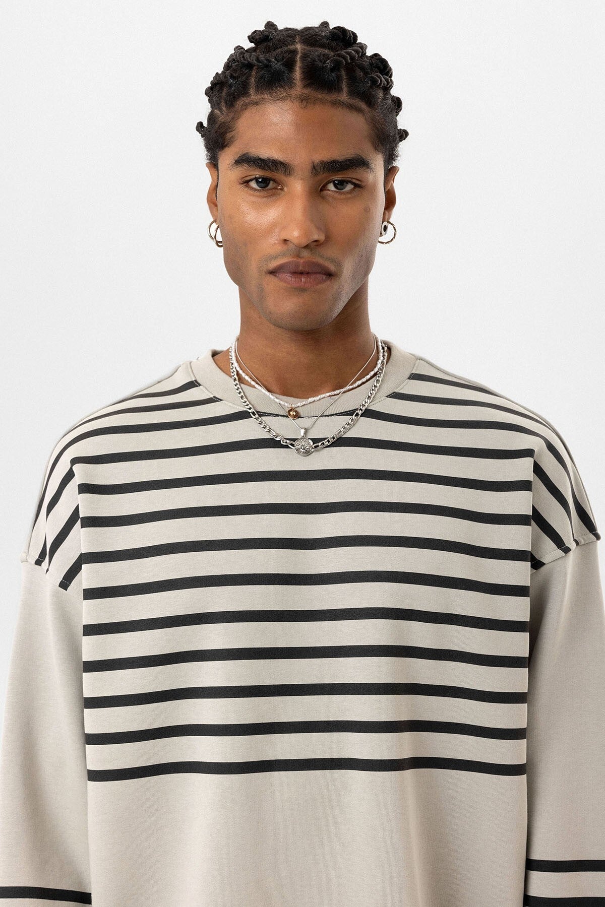 Oversized Sweatshirt with Striped Trim