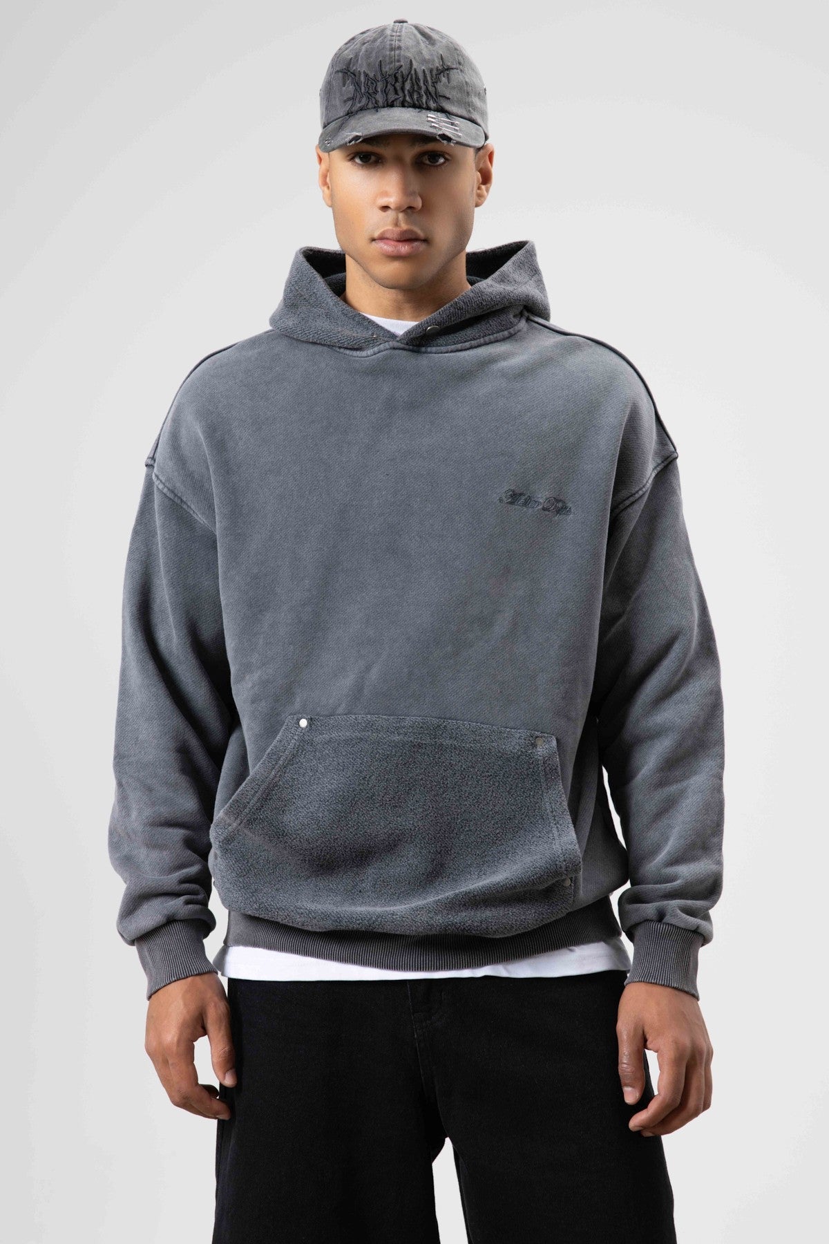 Oversized Washed Printed Hooded Sweatshirt