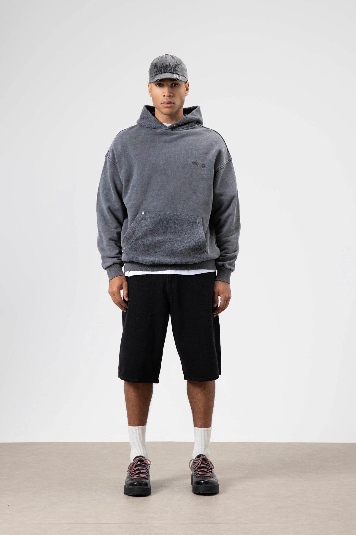 Oversized Washed Printed Hooded Sweatshirt