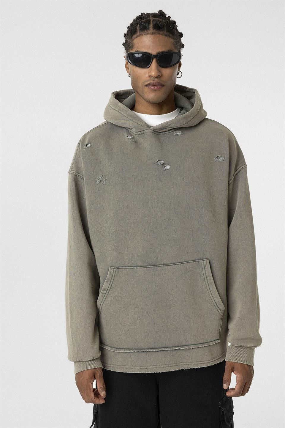 Oversized Sweatshirt with Distressed Details