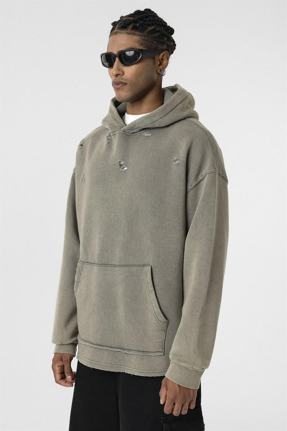 Oversized Sweatshirt with Distressed Details