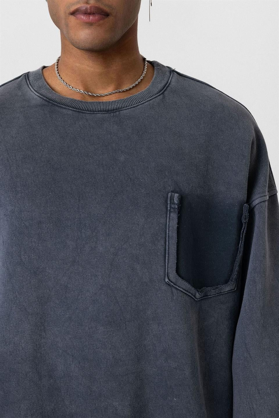 Oversized Sweatshirt with Washed Pocket Detail