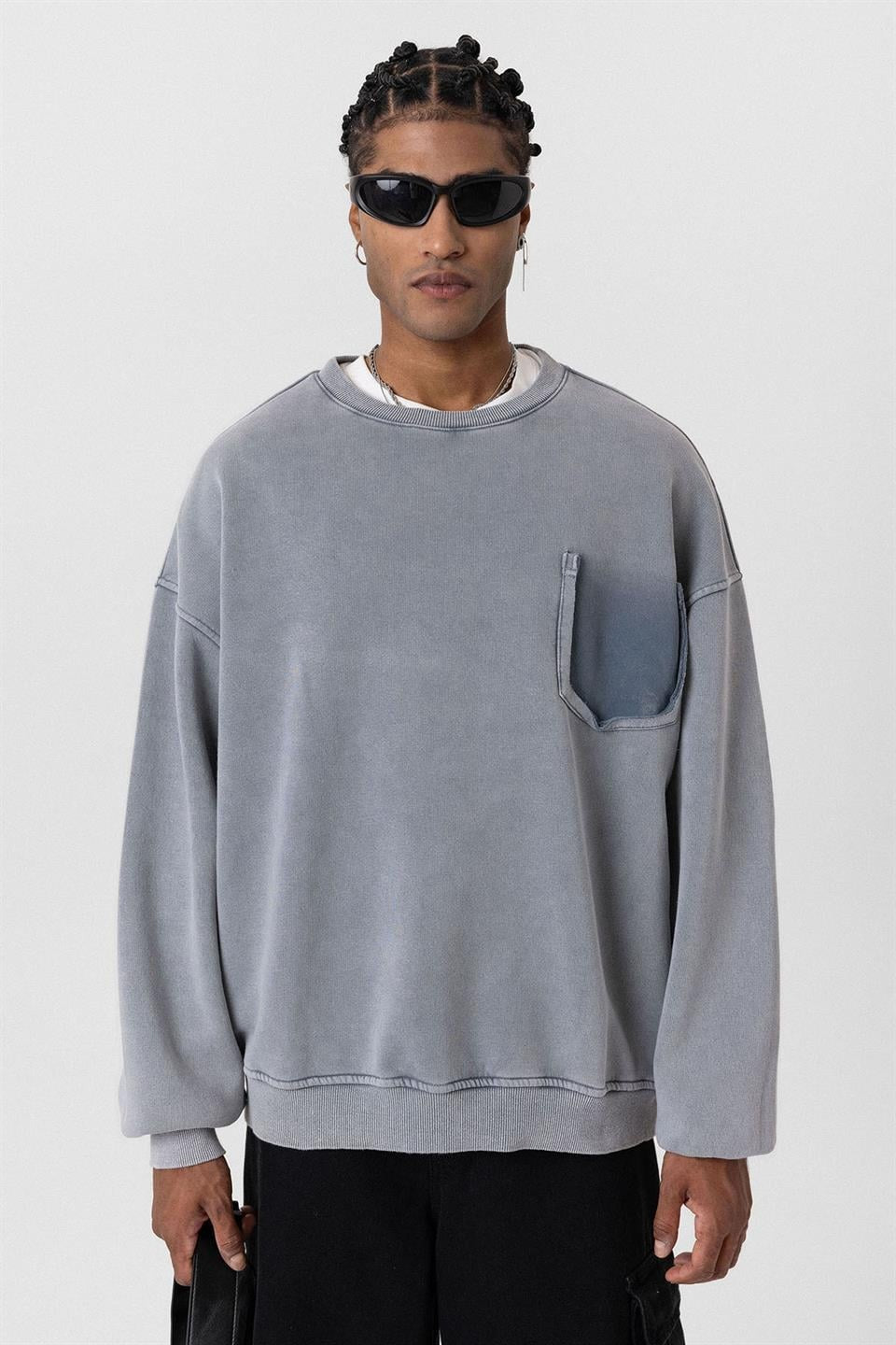 Oversized Sweatshirt with Washed Pocket Detail