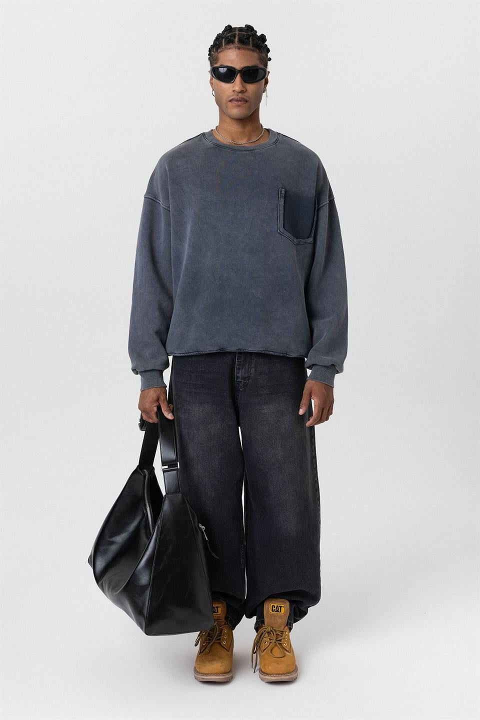 Oversized Sweatshirt with Washed Pocket Detail