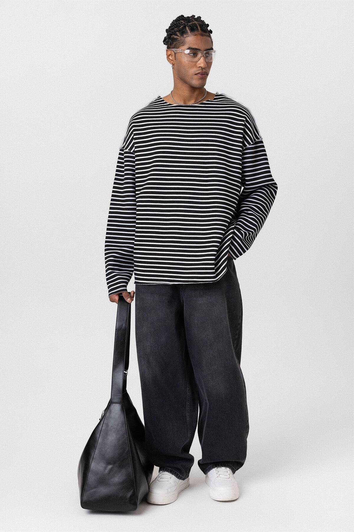 Oversized Sweatshirt with Collar Detail