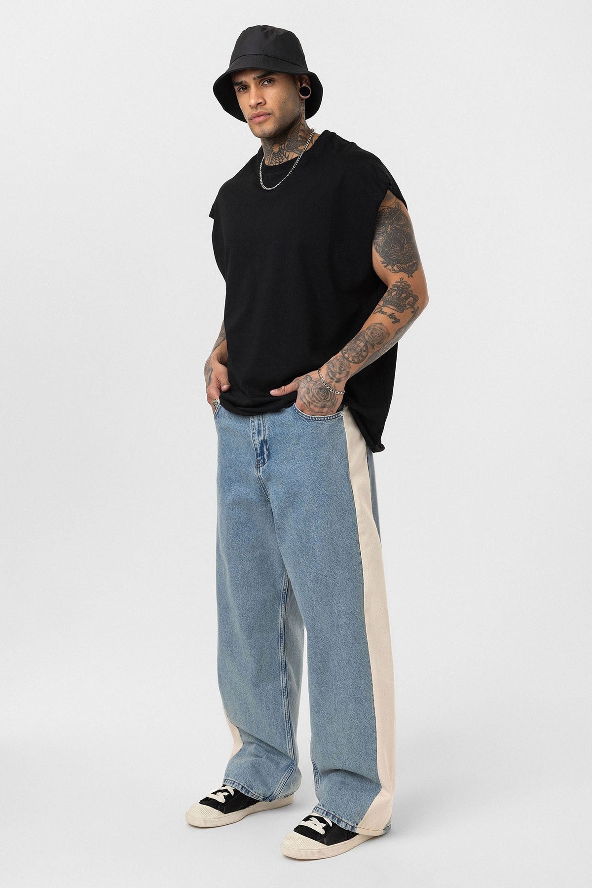 Baggy-Fit Jeans with Side Stripes