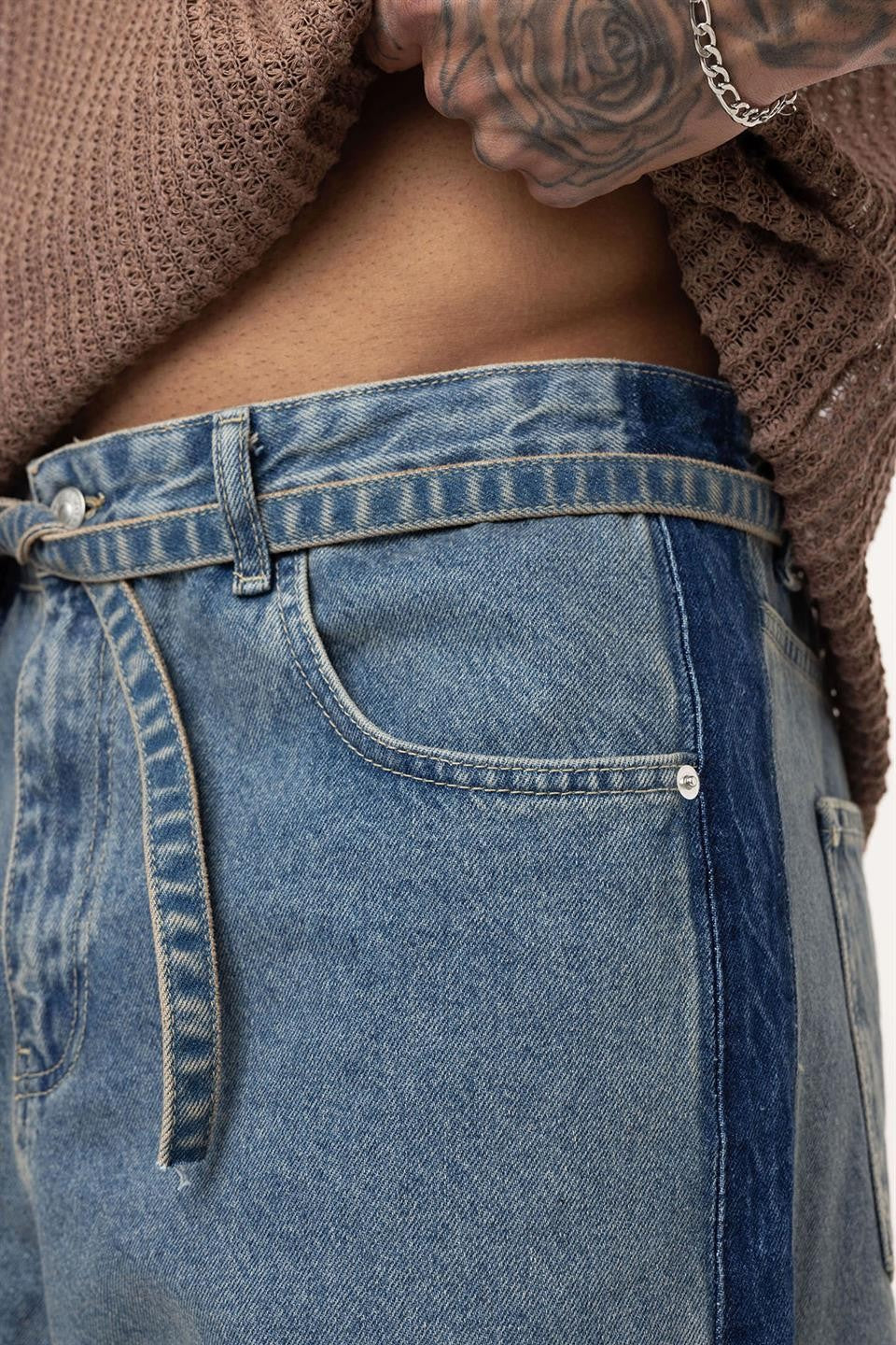 Baggy Jeans with Detailed Belt Straps