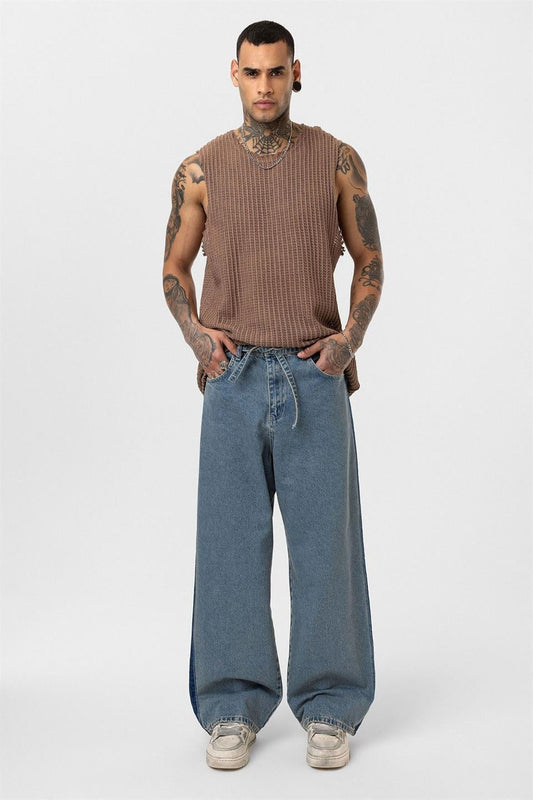 Baggy Jeans with Detailed Belt Straps
