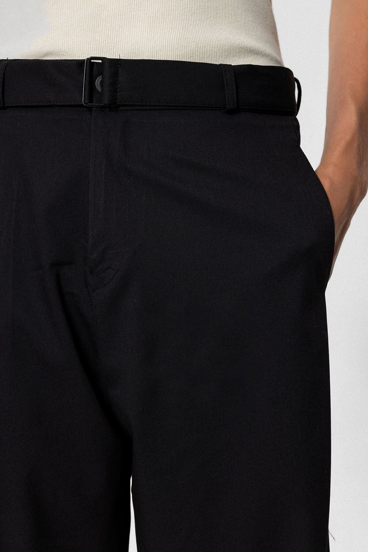 Arched-Waist Baggy Fabric Pants