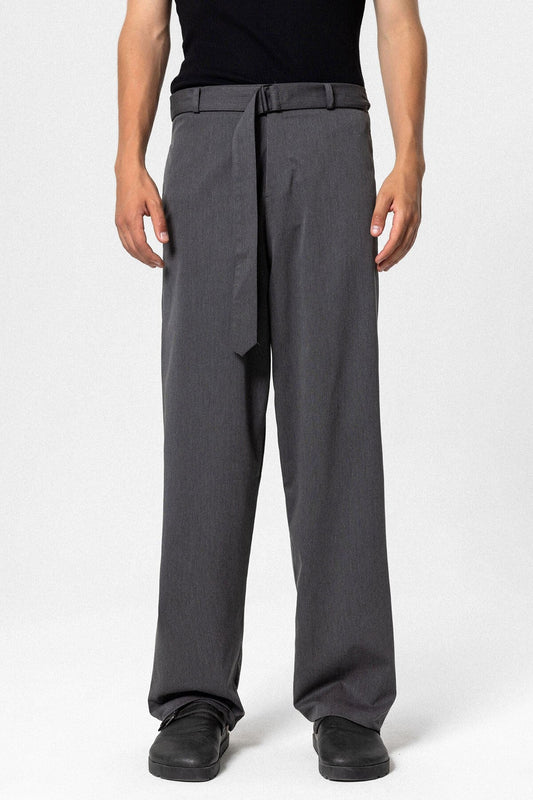 Arched-Waist Baggy Fabric Pants