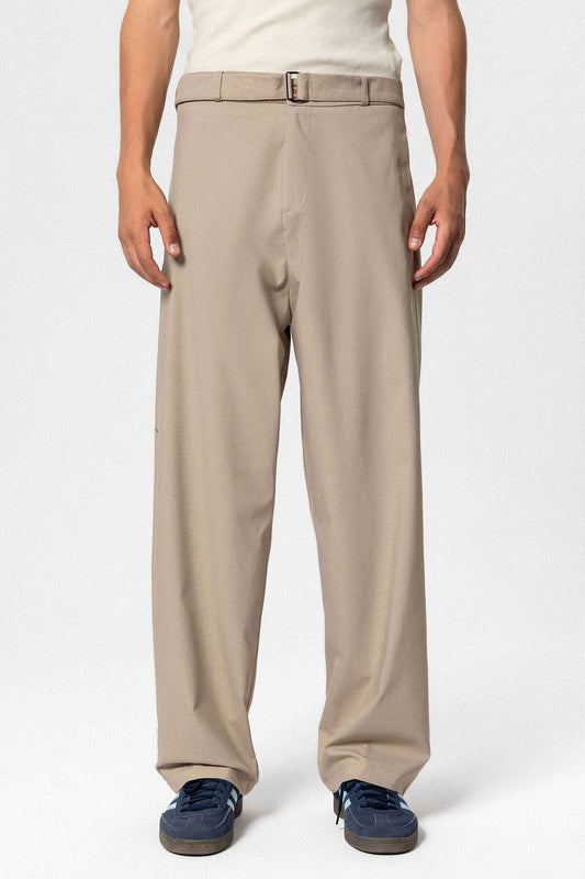 Arched-Waist Baggy Fabric Pants