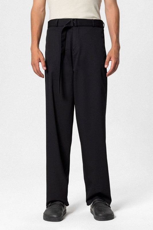Arched-Waist Baggy Fabric Pants