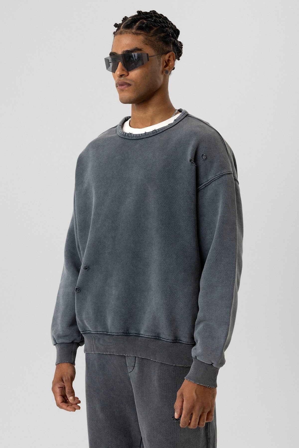 Premium Washed Oversized Sweatsuit Set with Ripped Details