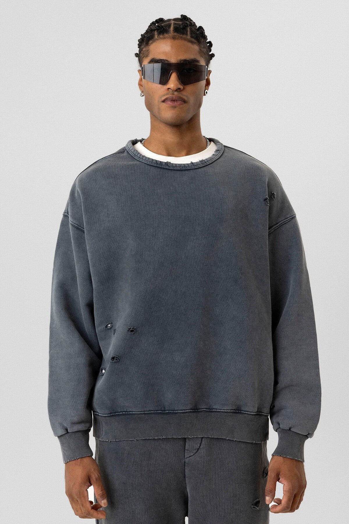 Premium Washed Oversized Sweatsuit Set with Ripped Details