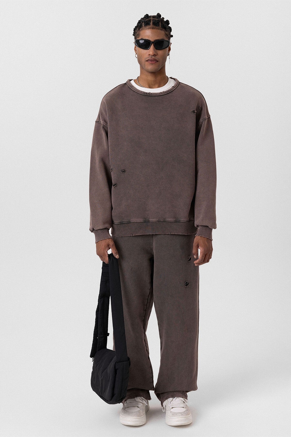Premium Washed Oversized Sweatsuit Set with Ripped Details