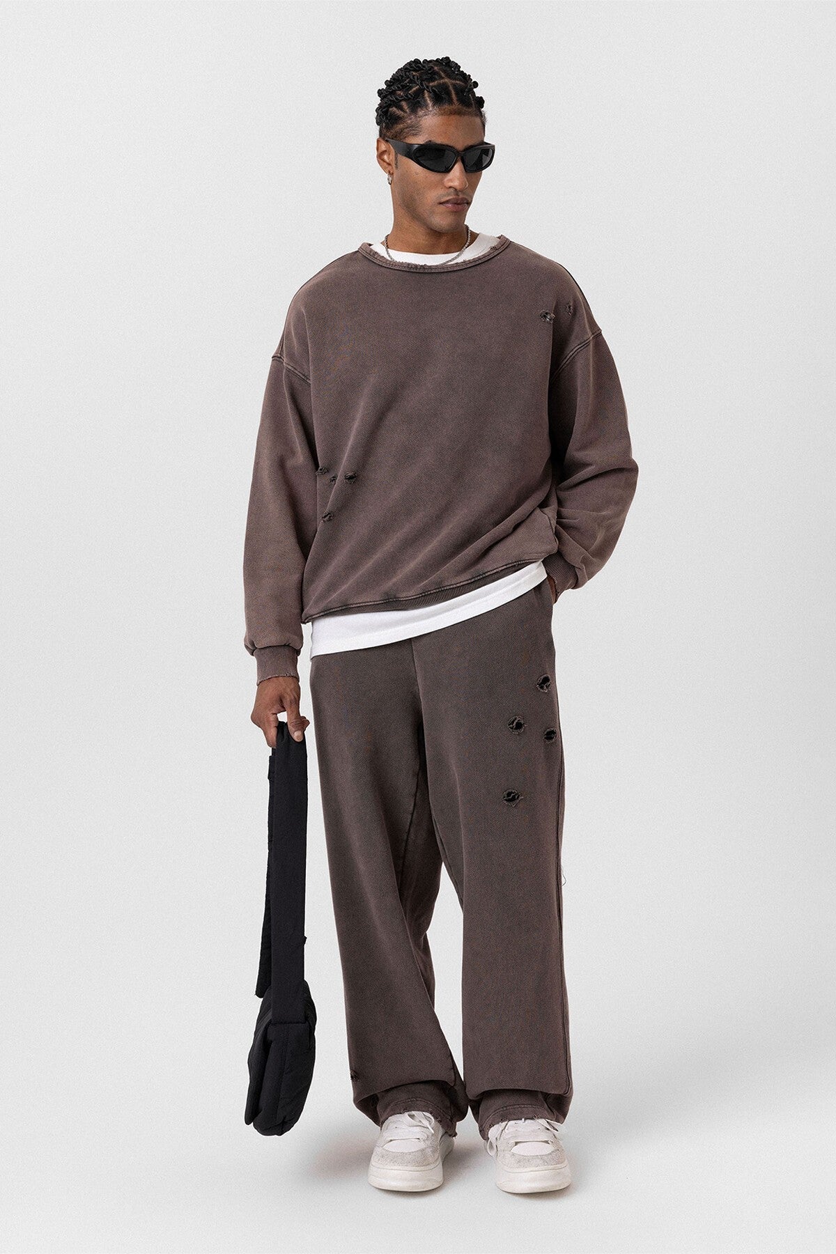 Premium Washed Oversized Sweatsuit Set with Ripped Details