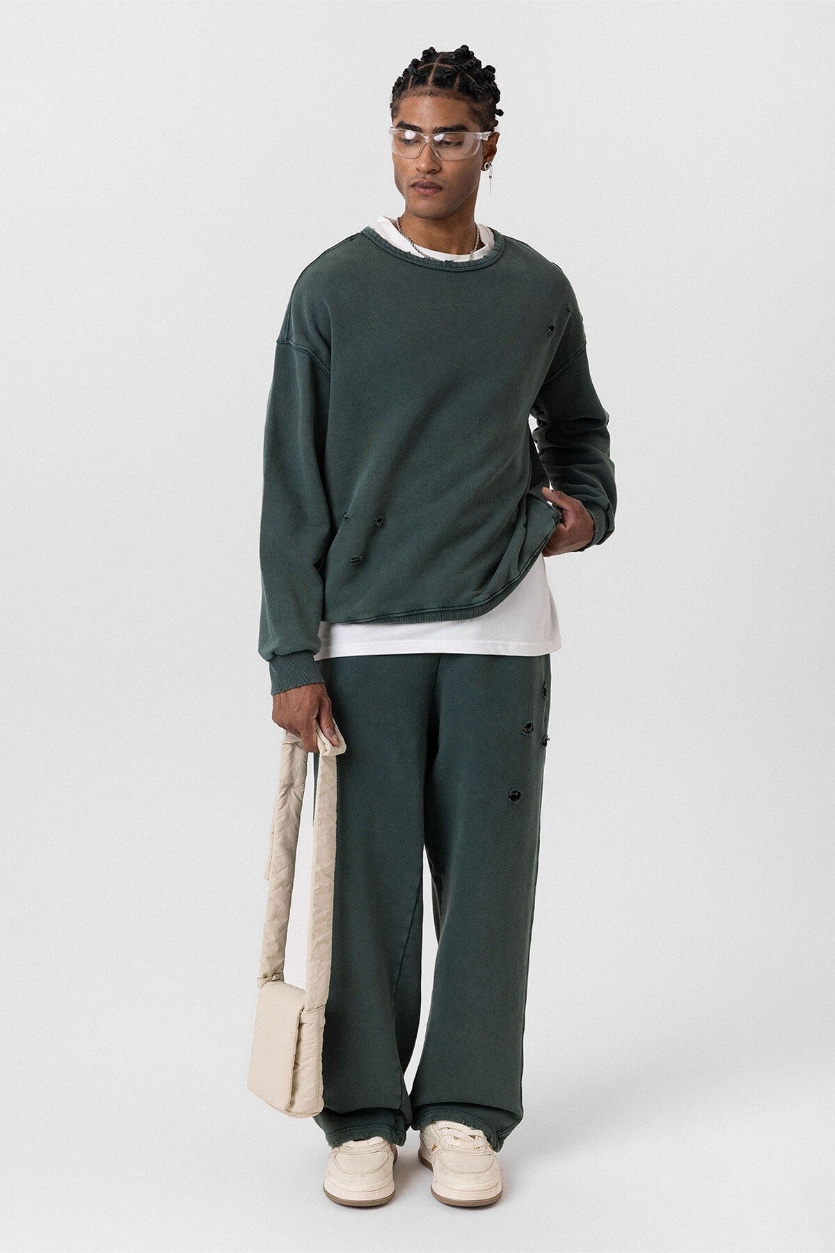 Premium Washed Oversized Sweatsuit Set with Ripped Details