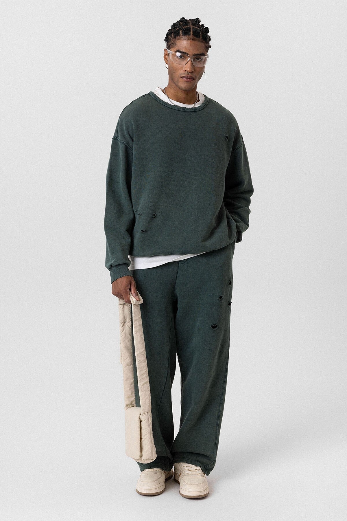 Premium Washed Oversized Sweatsuit Set with Ripped Details