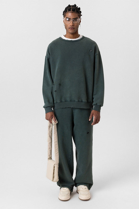 Premium Washed Oversized Sweatsuit Set with Ripped Details