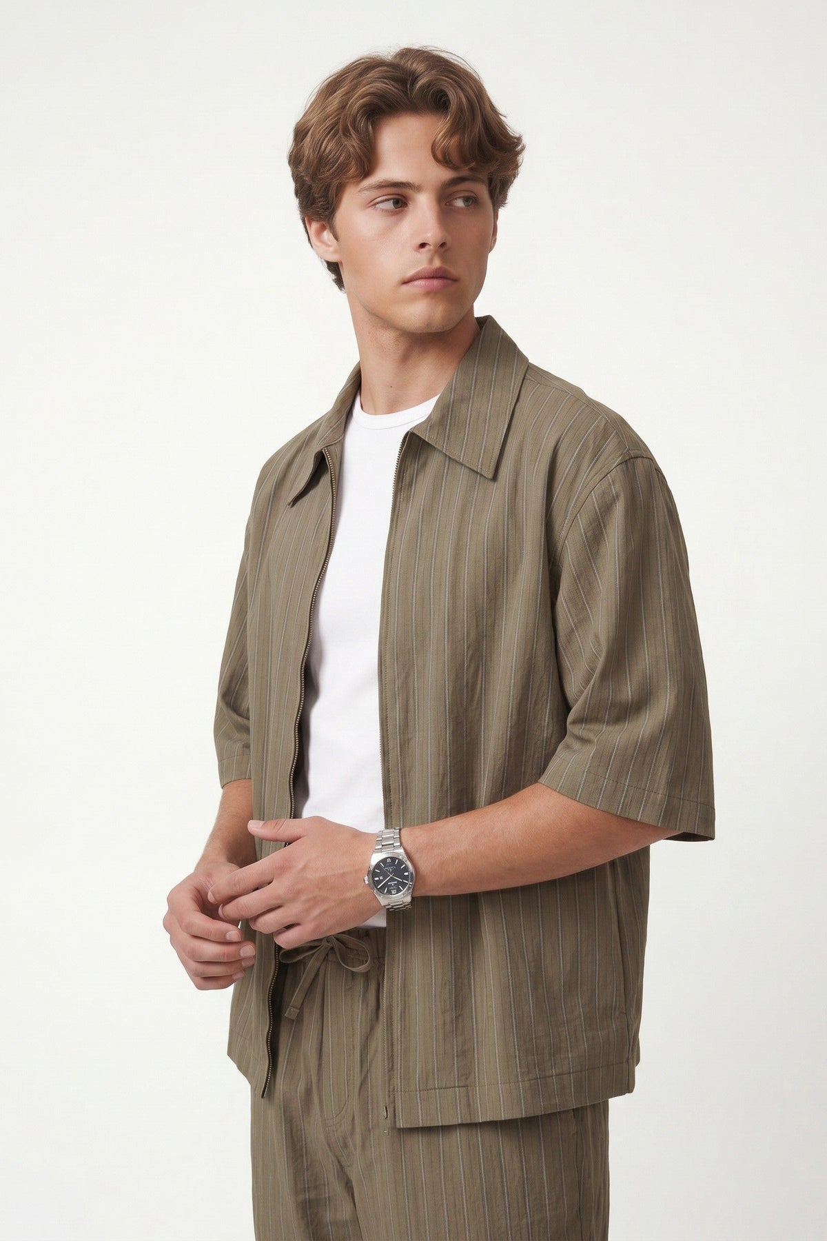 Lyocell-Blend Striped Linen Shirt with a Zipper
