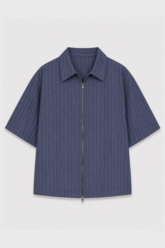 Lyocell-Blend Striped Linen Shirt with a Zipper